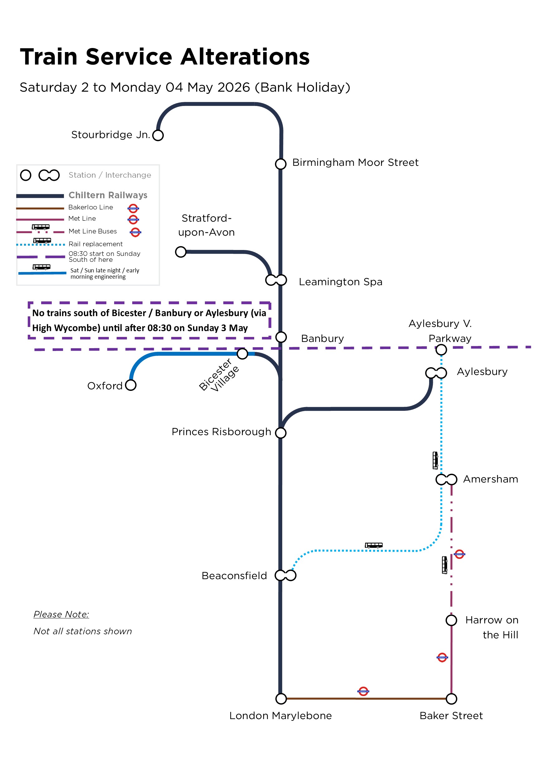 Train service alterations image second to fourth of May 2026