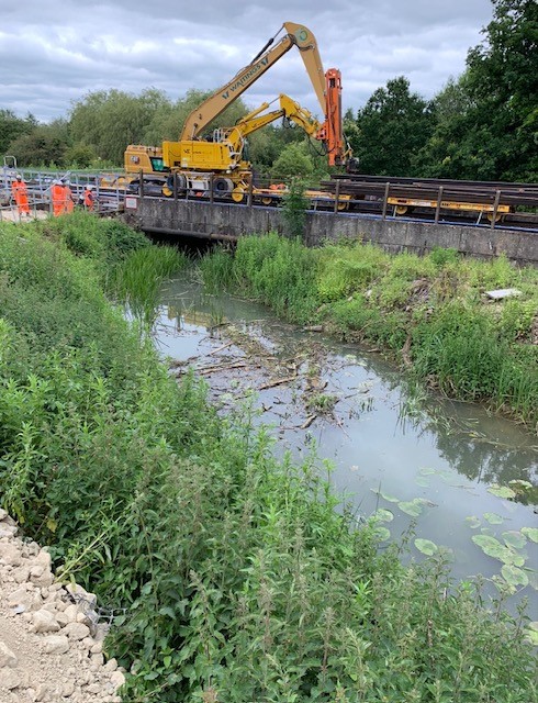 Machinery working near water North Aynho Junction