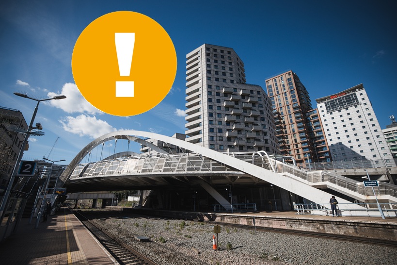 Wembley Stadium station with orange exclamation mark