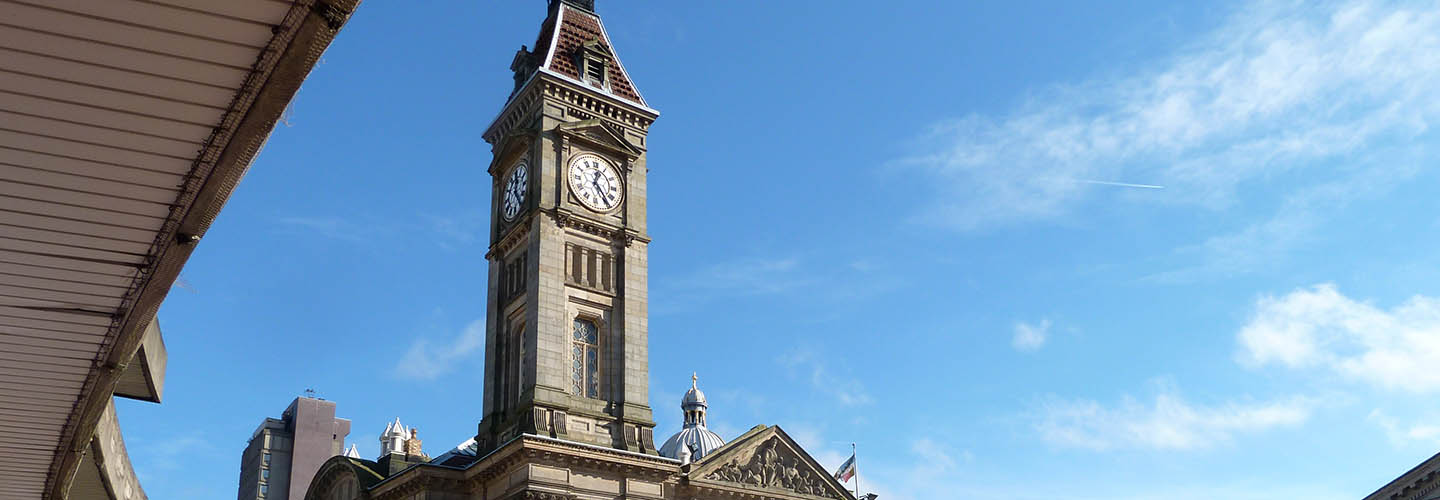 Historic building with water feature in Birmingham